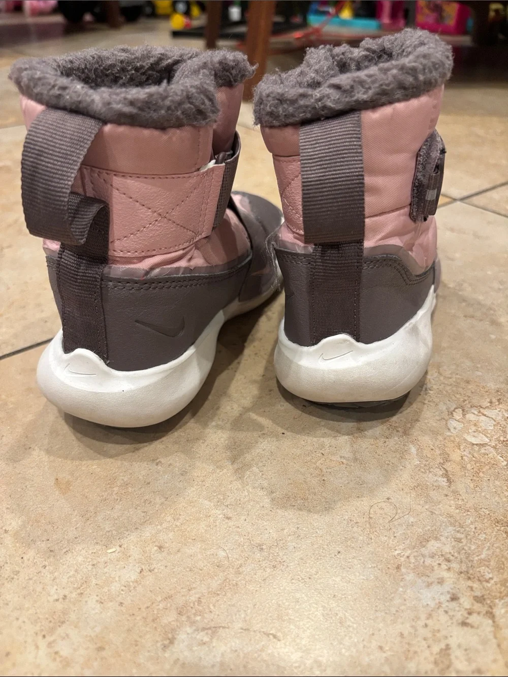 Nike Pink and Gray Quilted Kids Snow Boots size 13
